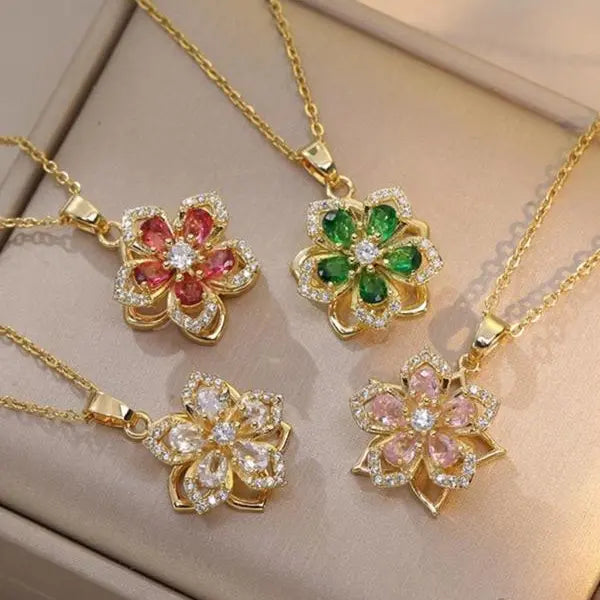 Spinning Redbud Flower Pendant Fidget Necklace