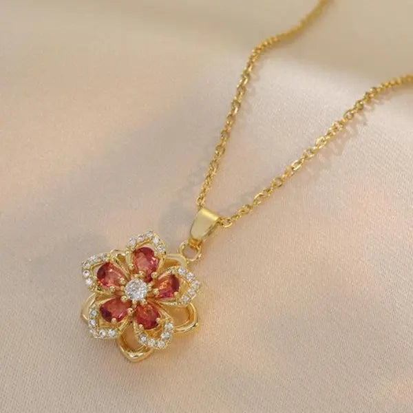 Spinning Redbud Flower Pendant Fidget Necklace
