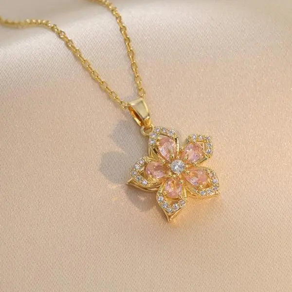 Spinning Redbud Flower Pendant Fidget Necklace
