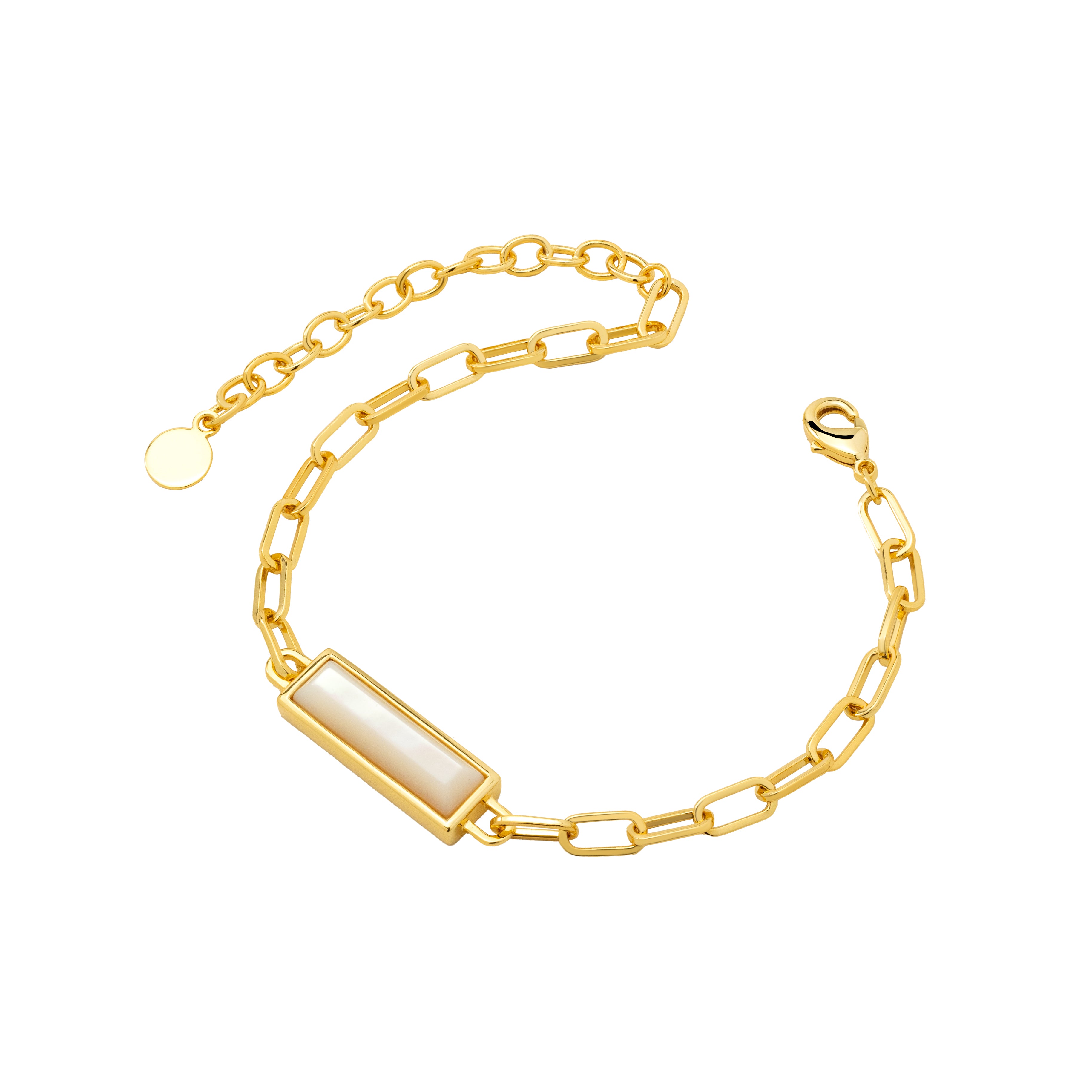 Halo Gold Paperclip Chain Bracelet with Rectangular Mother-of-Pearl Bar
