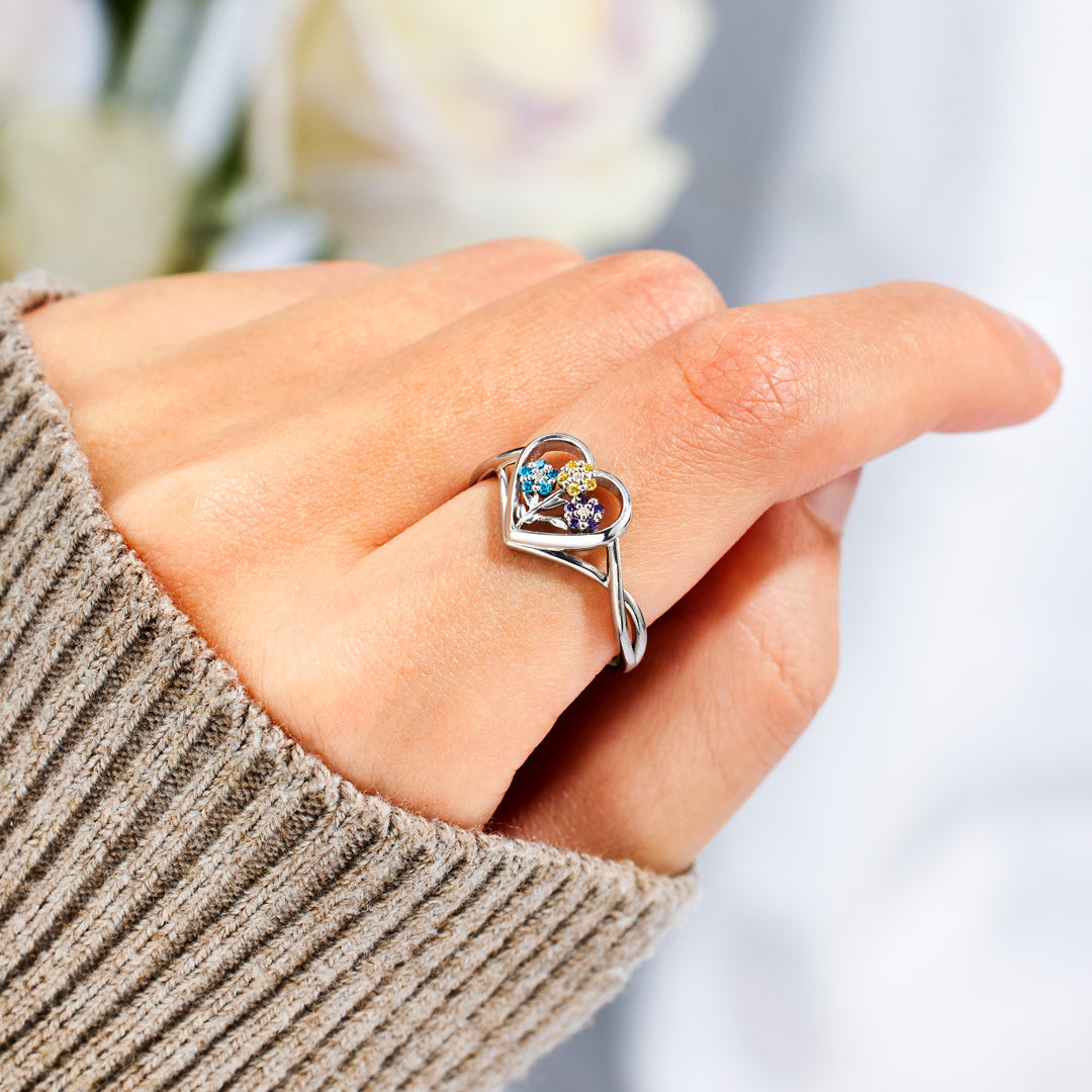 1-5 Birthstones Flower Heart Ring