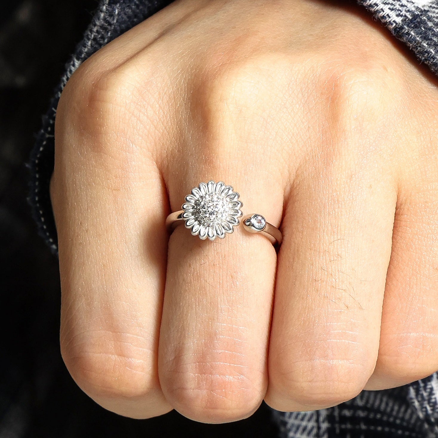 Silver Sunflower Spinner Fidget Ring