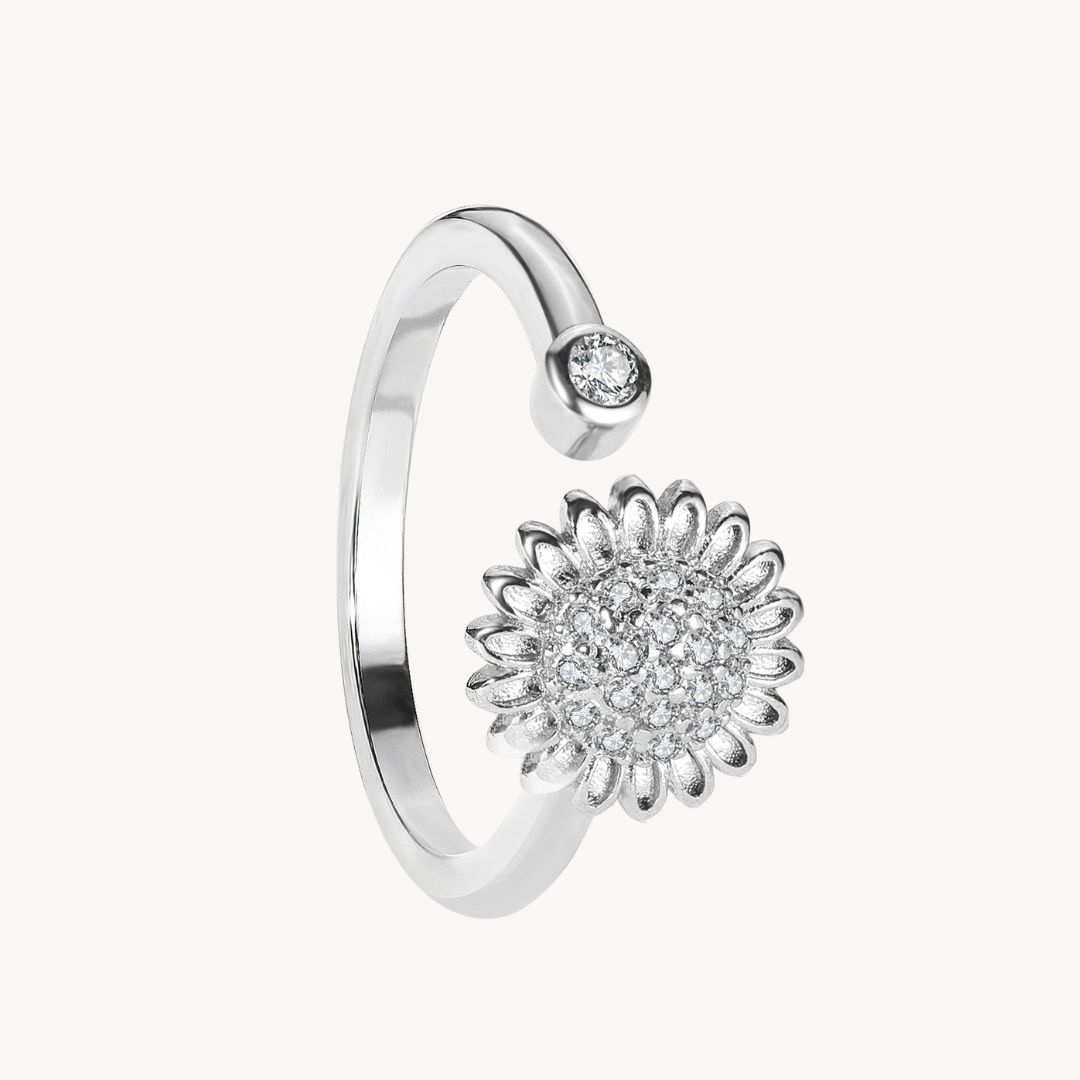 Silver Sunflower Spinner Fidget Ring