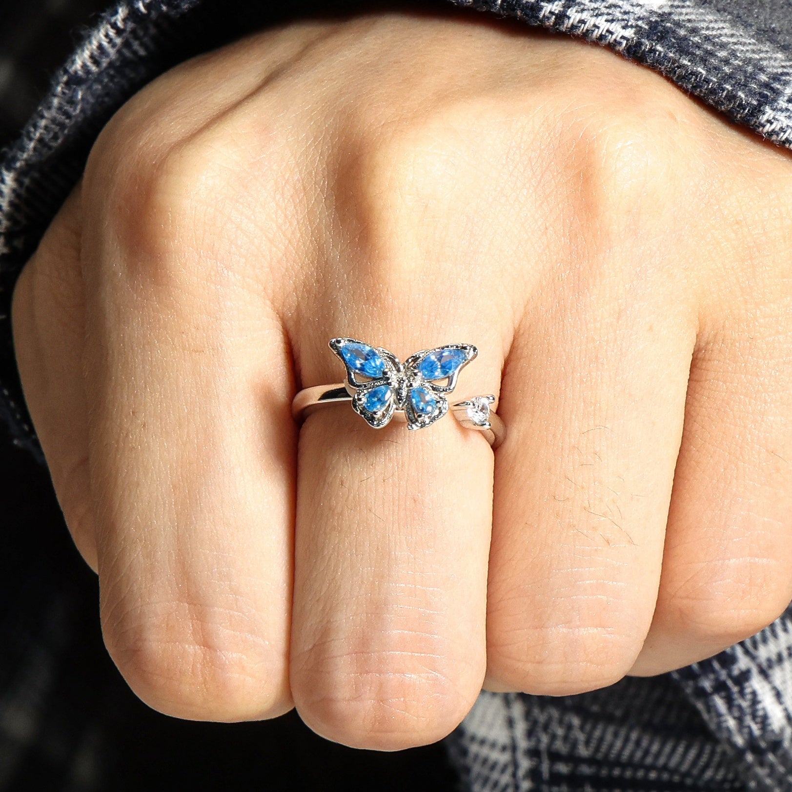 Crystal Butterfly Spinner Fidget Ring