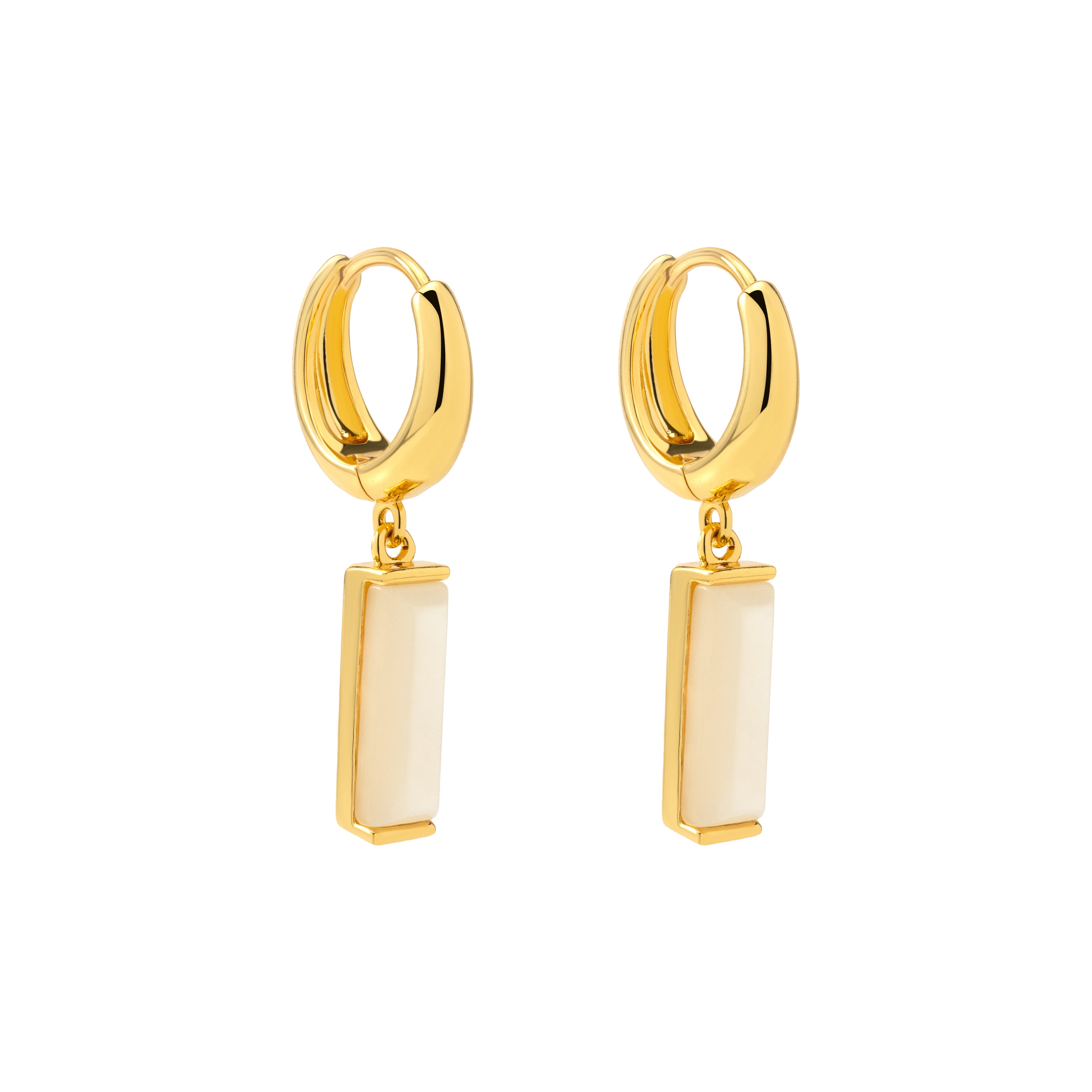 Muse Gold Drop Hoop Earrings with Rectangular Mother-of-Pearl