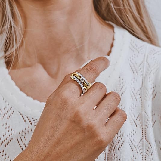 3-In-One Interlocking Fidget Ring - Silver & Gold