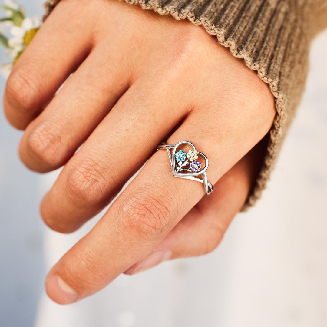 1-5 Birthstones Flower Heart Ring