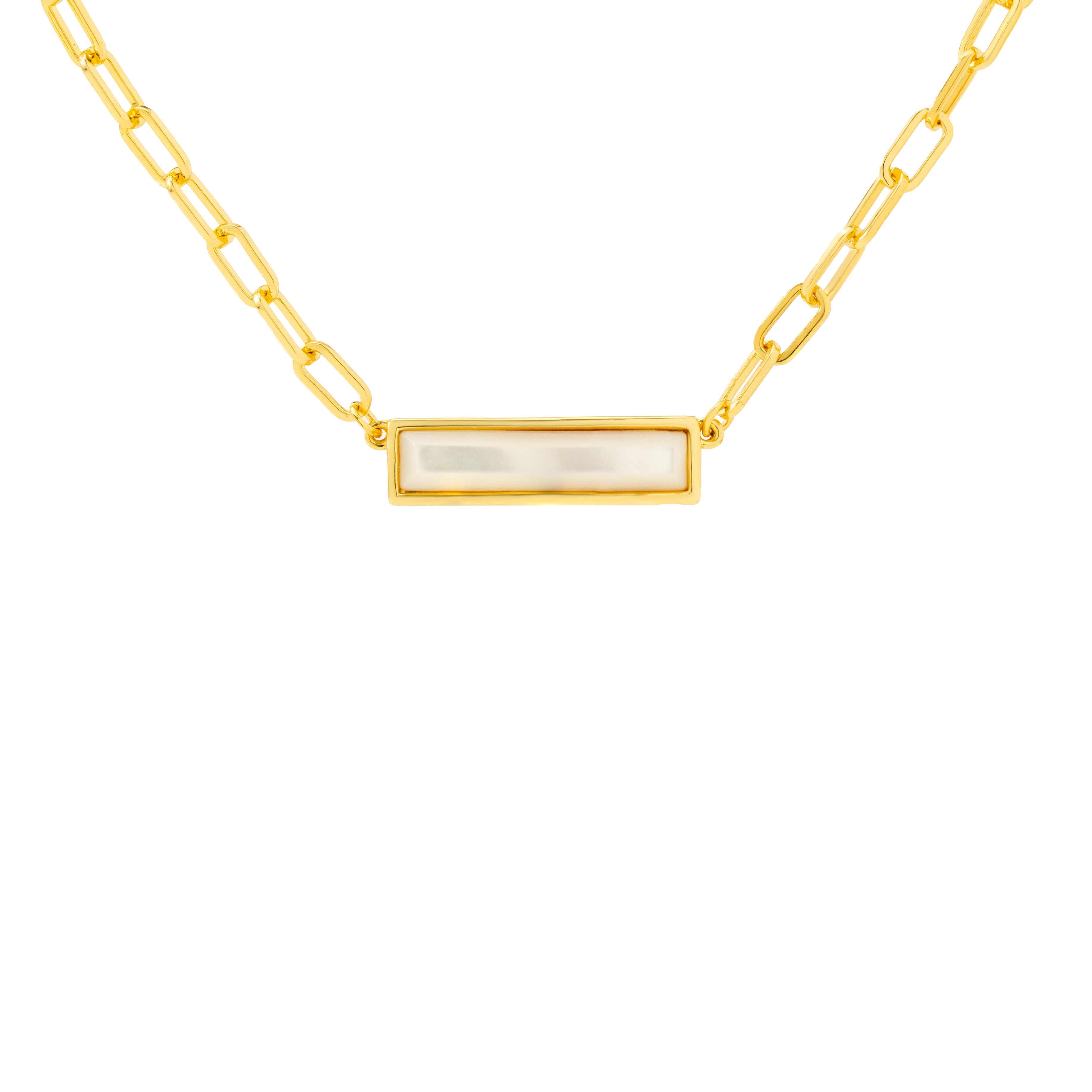 Glow Gold Paperclip Chain Necklace with Mother-of-Pearl Bar Pendant