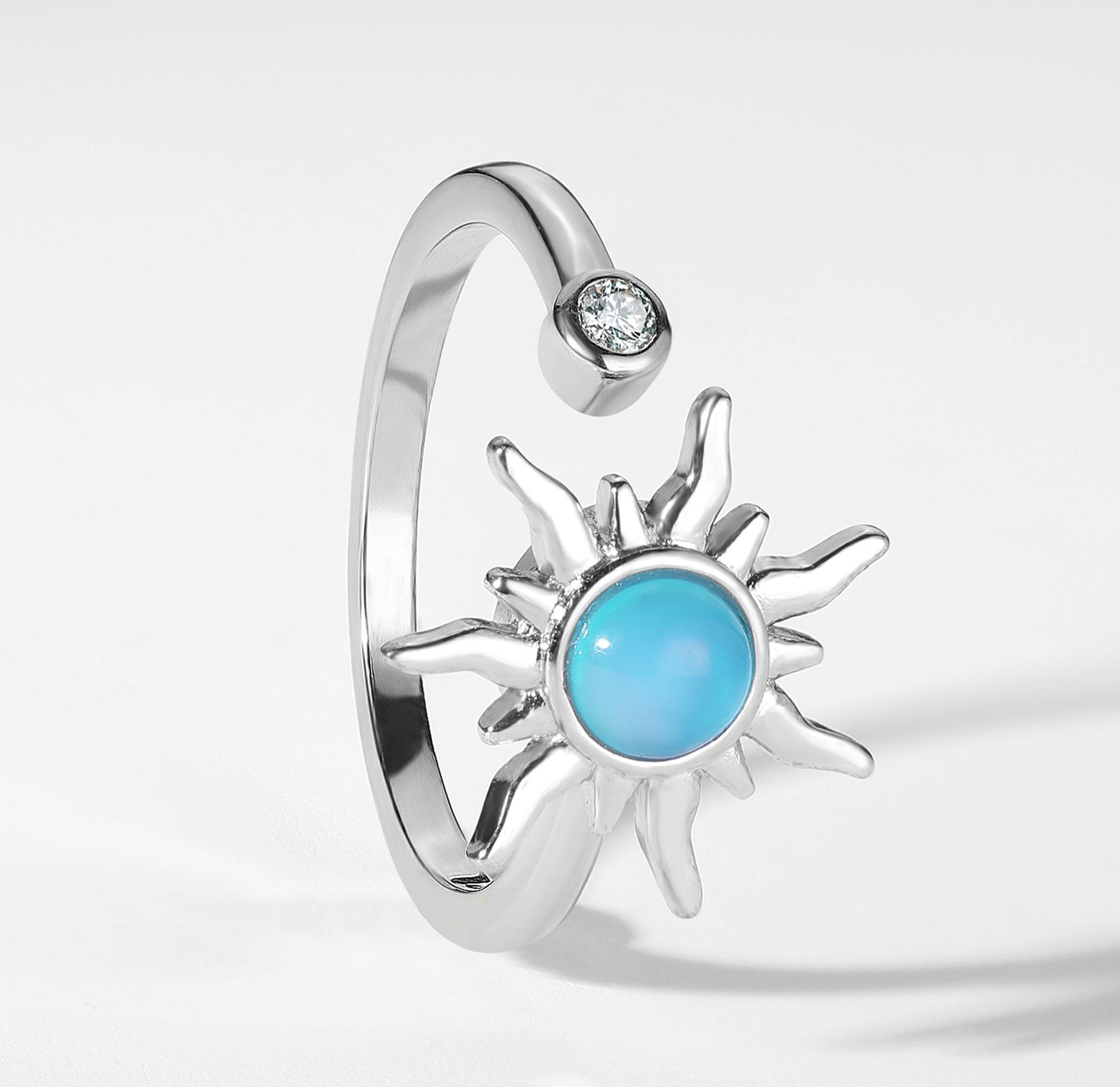 Raya Spinner Worry Ring 925 Sterling Silver Sun Spinner Worry Ring Wellness jewellery sliding rotating spinning meditation gold silver 925 blue gems