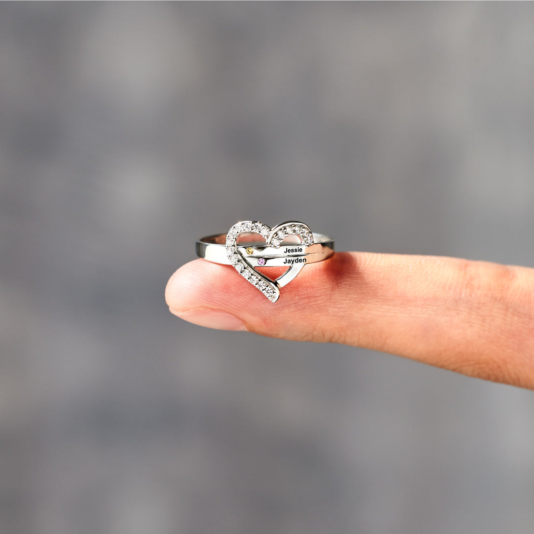 1-7 Names & Birthstones Heart Ring