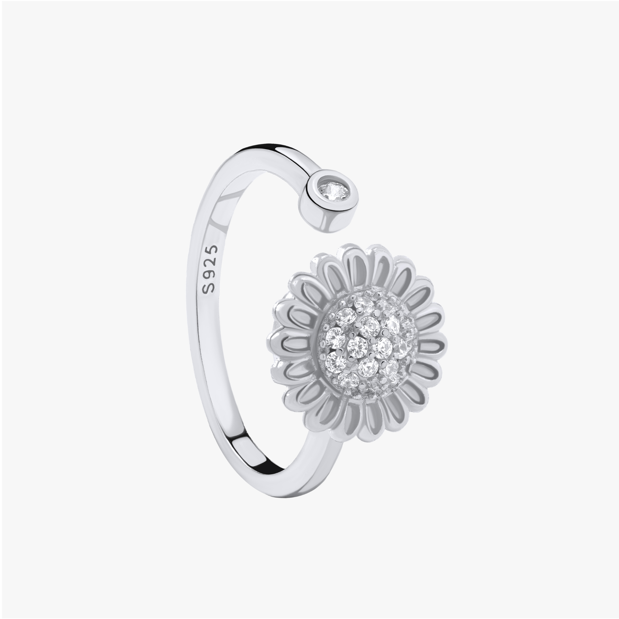 Silver Sunflower Spinner Fidget Ring