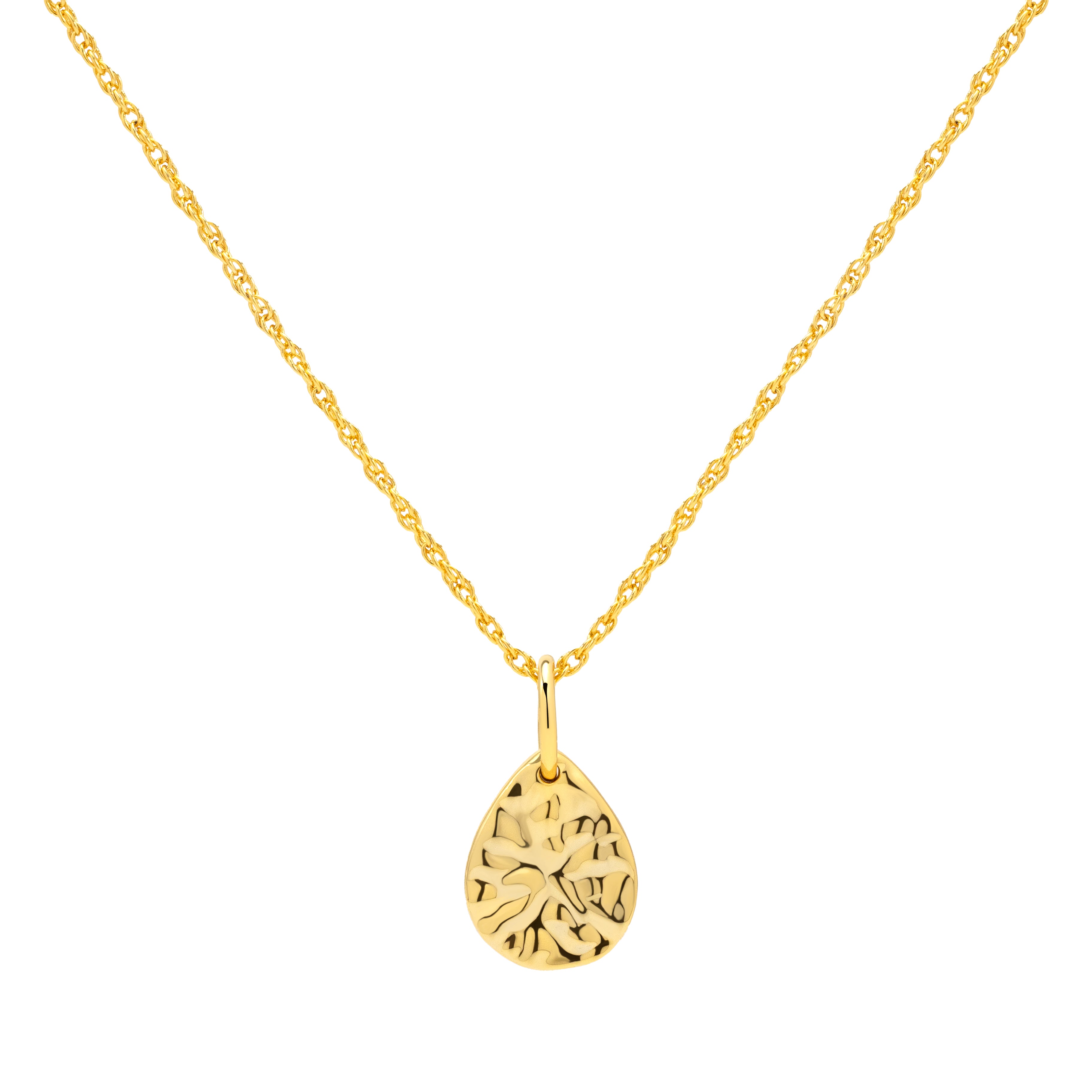 Solstice Gold Hammered Teardrop Moon Surface Pendant Necklace