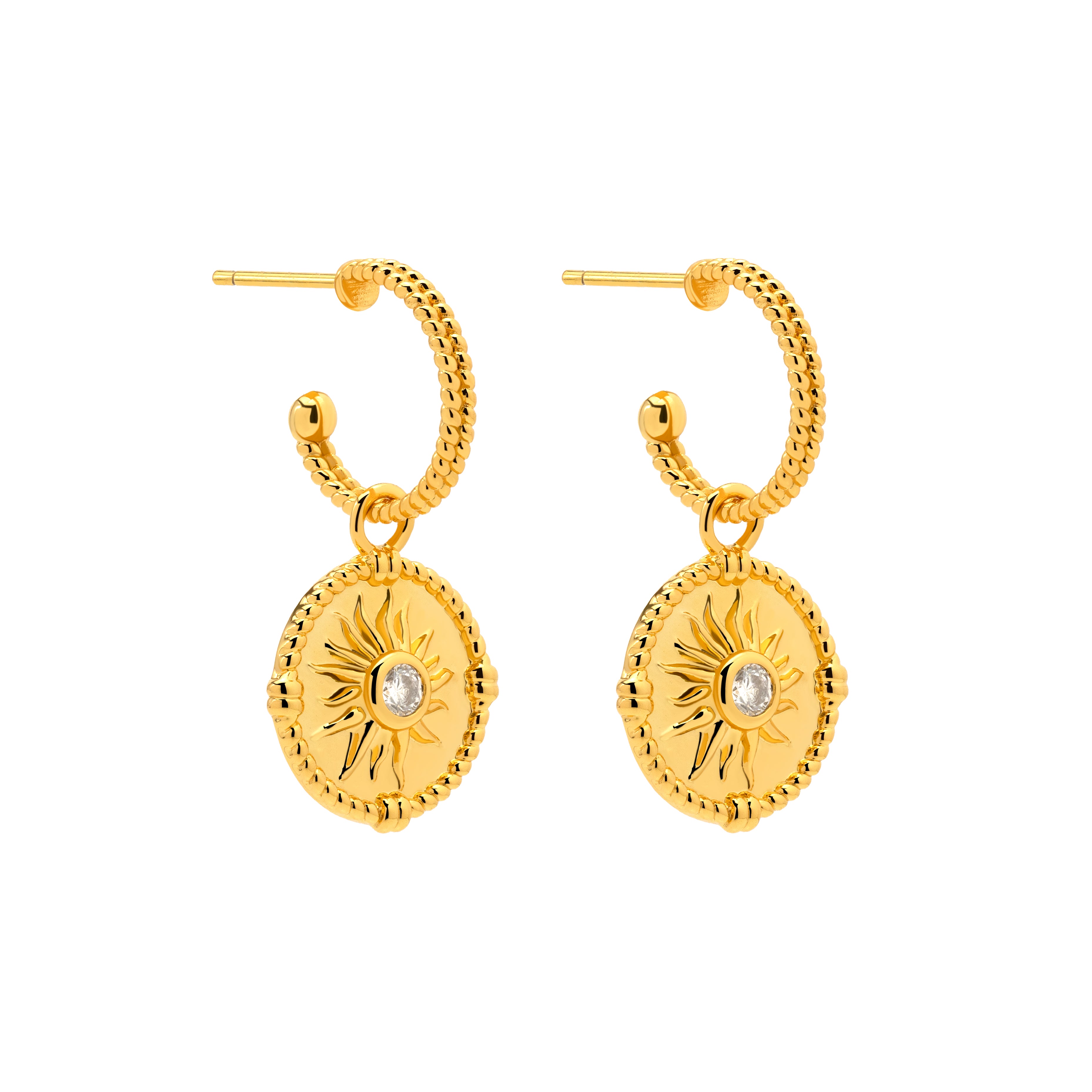 Seraphina Gold Sunburst Hoop Earrings with Crystal Center