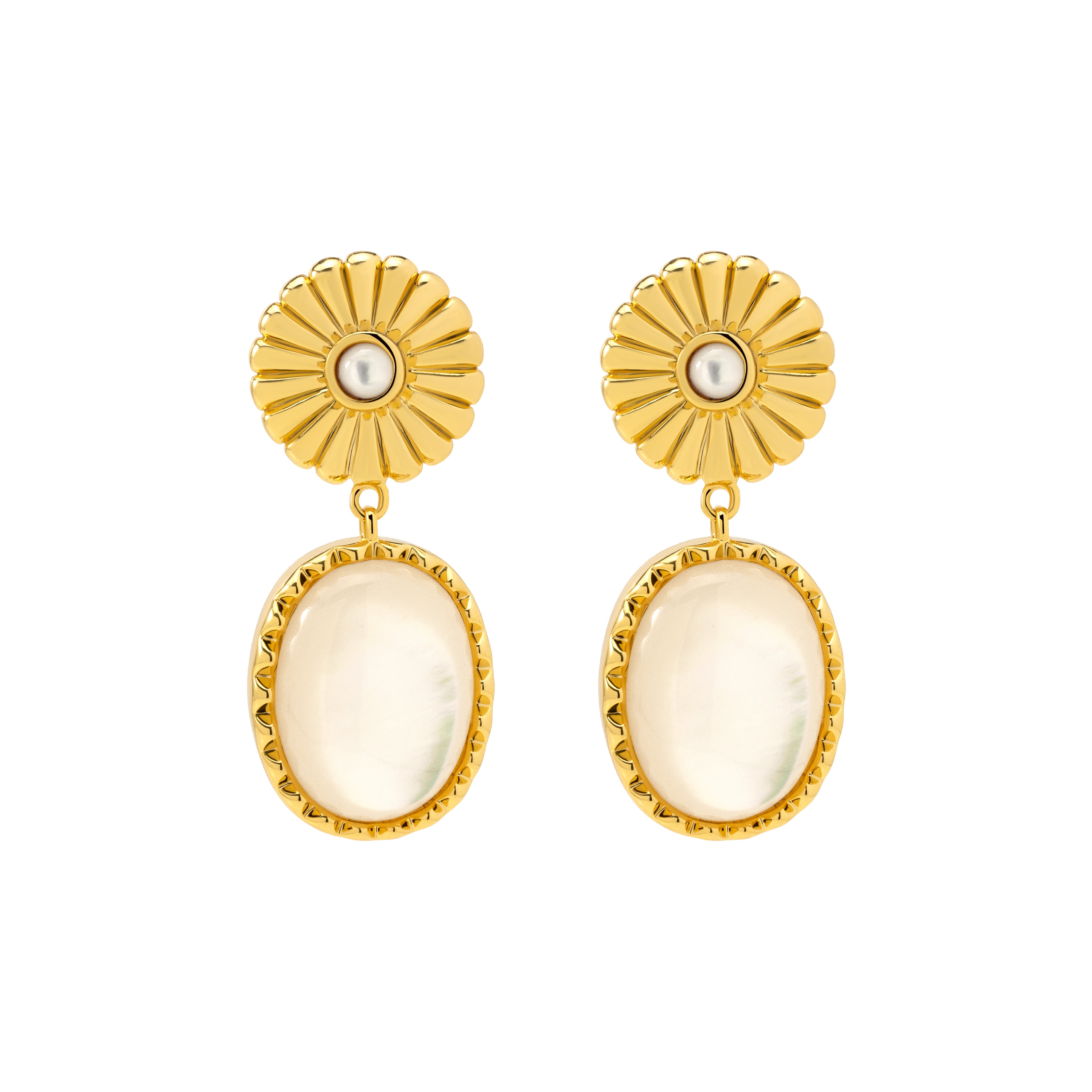 Euphoria Gold Flower & Dewdrop Pearl Drop Earrings