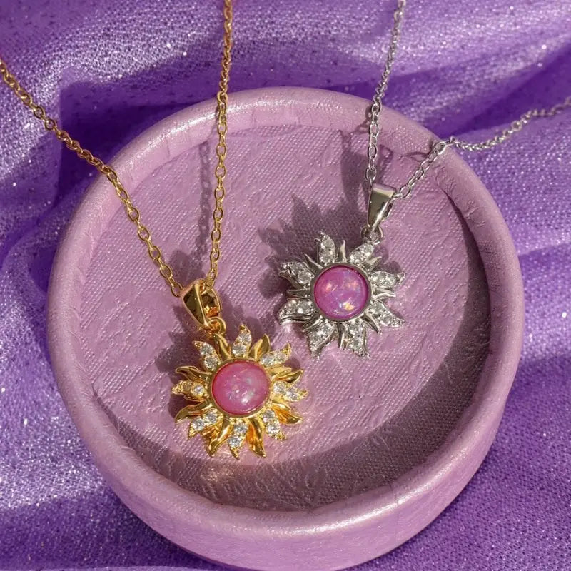 Spining Sunflower Opal Fidget Necklace