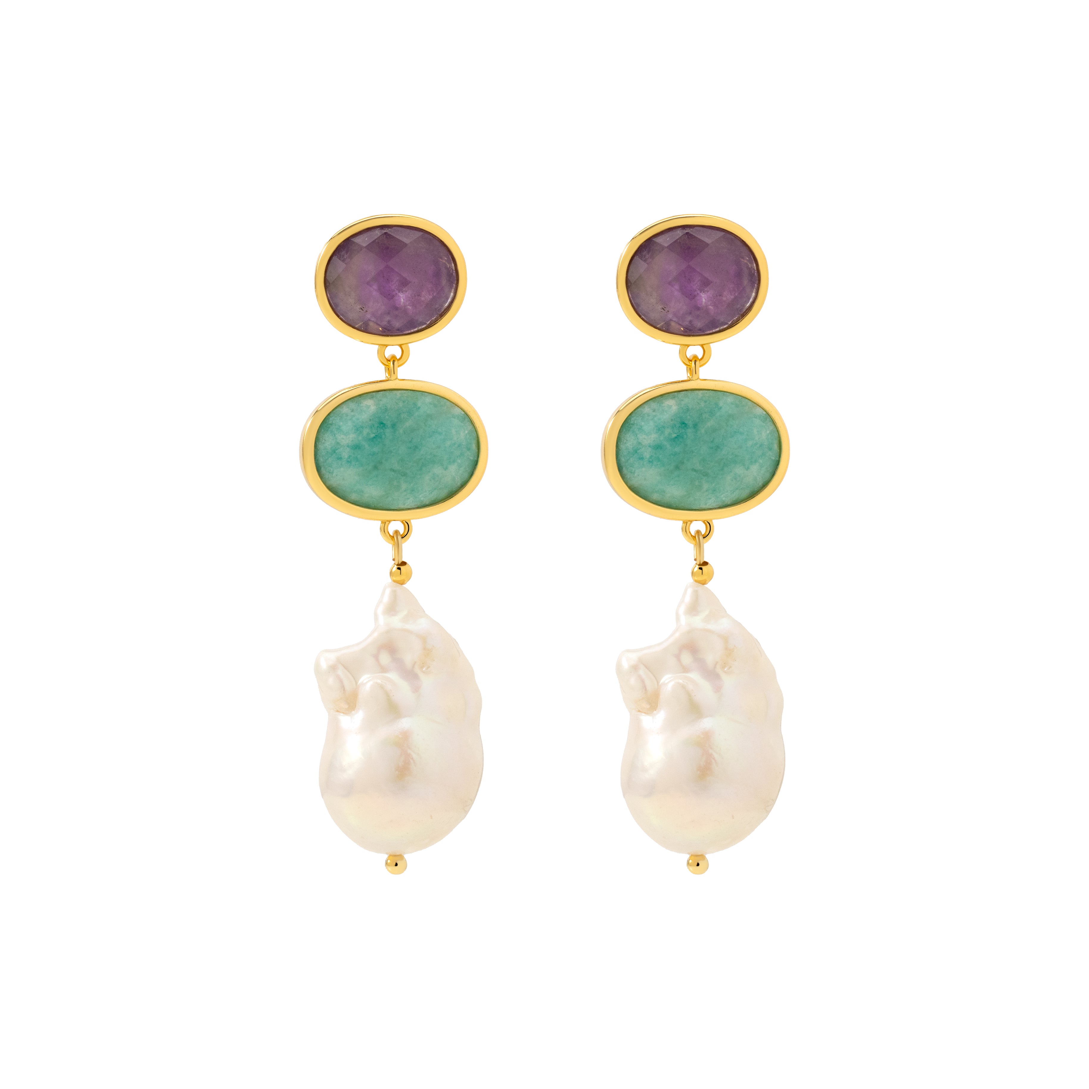 Mystique Gold Gemstones Pearl Drop Earrings