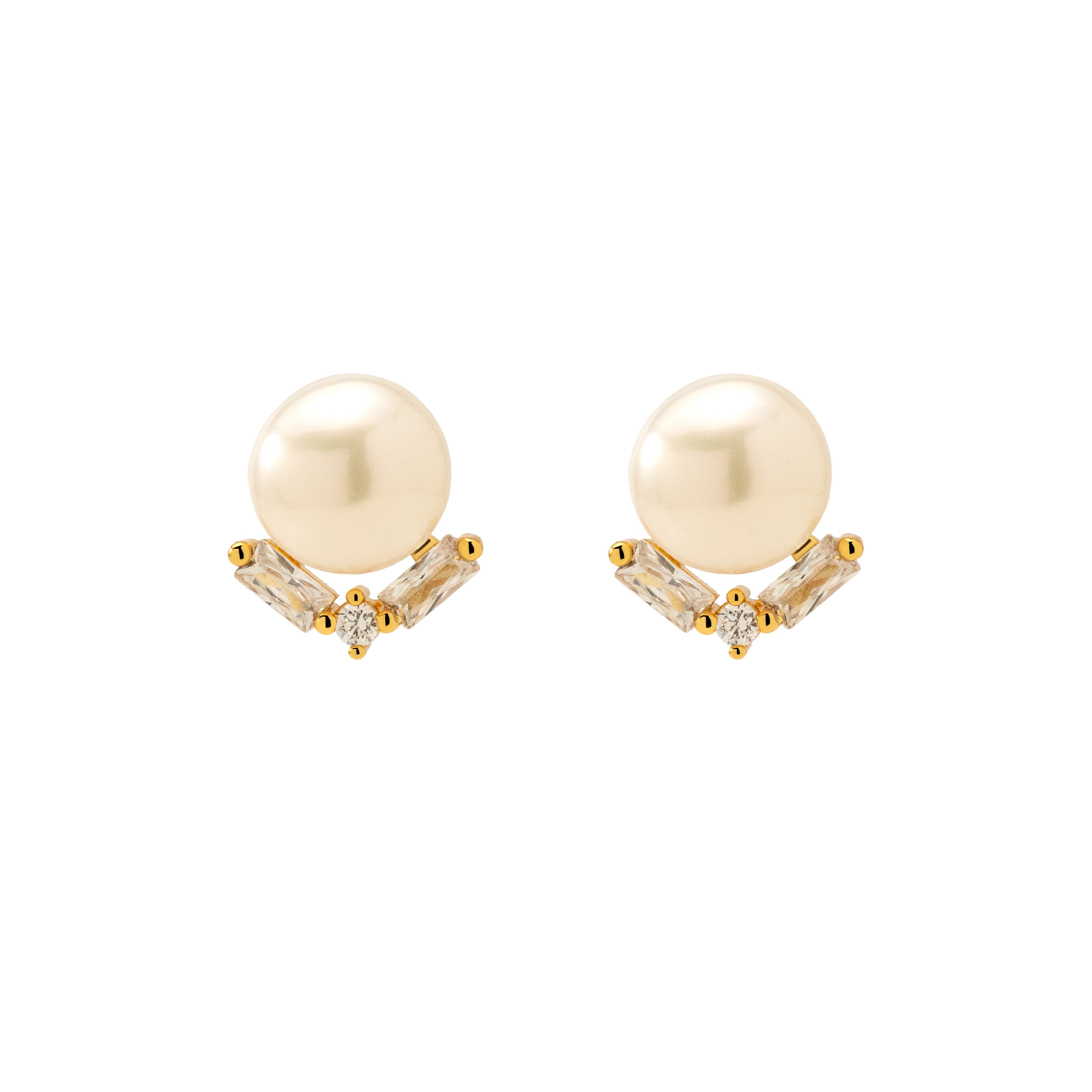 Twilight Gold, Pearl & Zirconia Stud Earrings