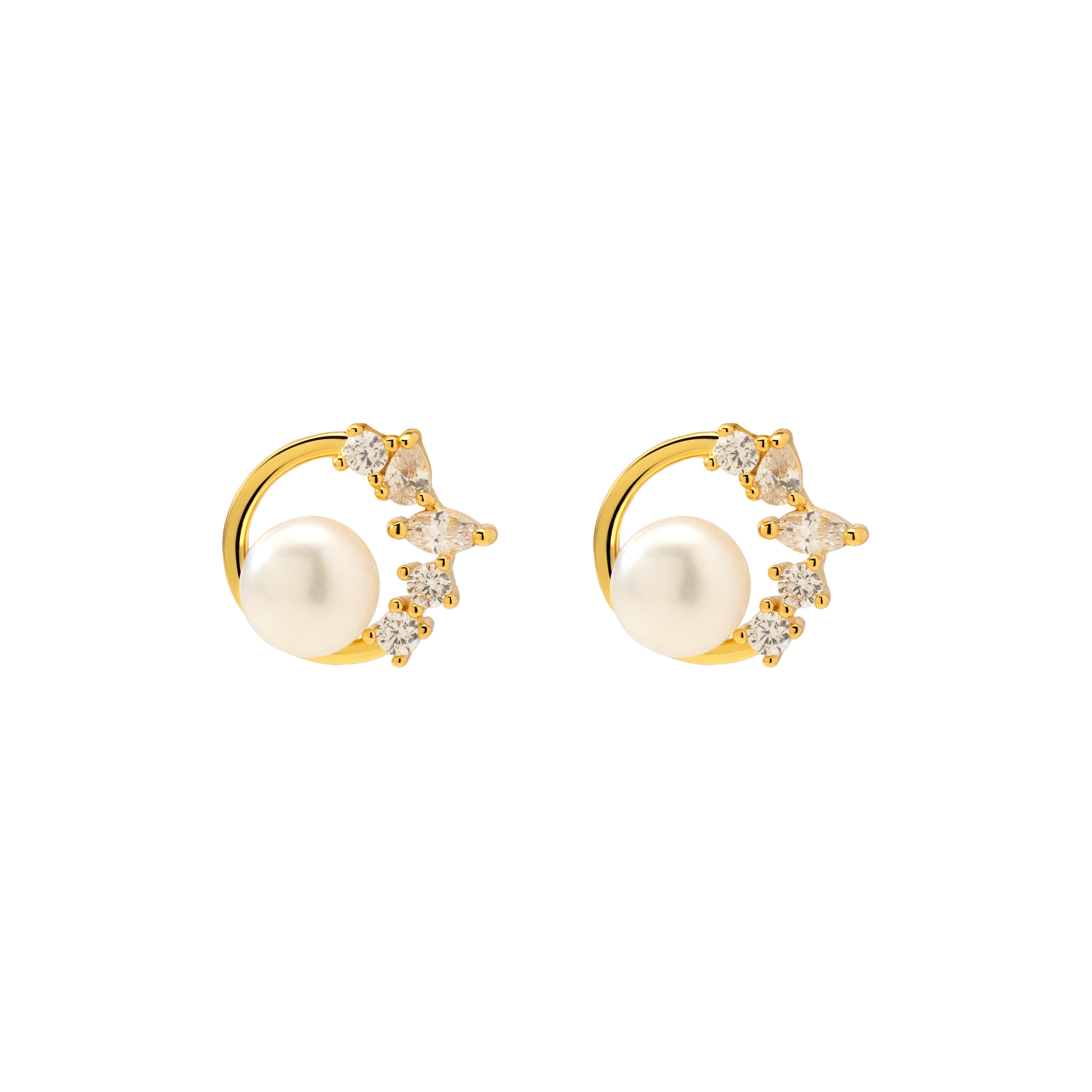 Opulence Gold, Pearl & Stones Crescent Earrings