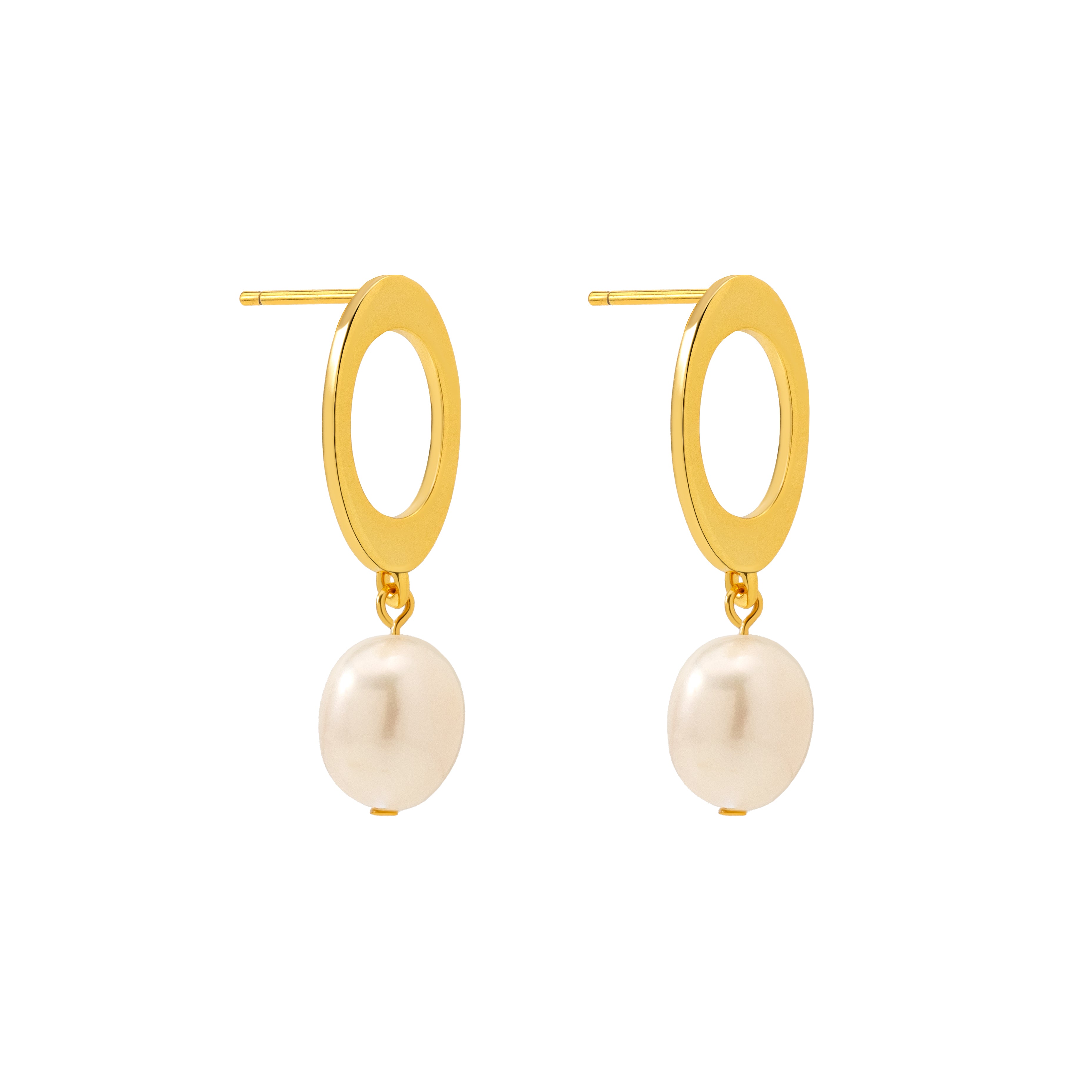 Elysium Gold Oval Drop Earrings with Freshwater Pearls
