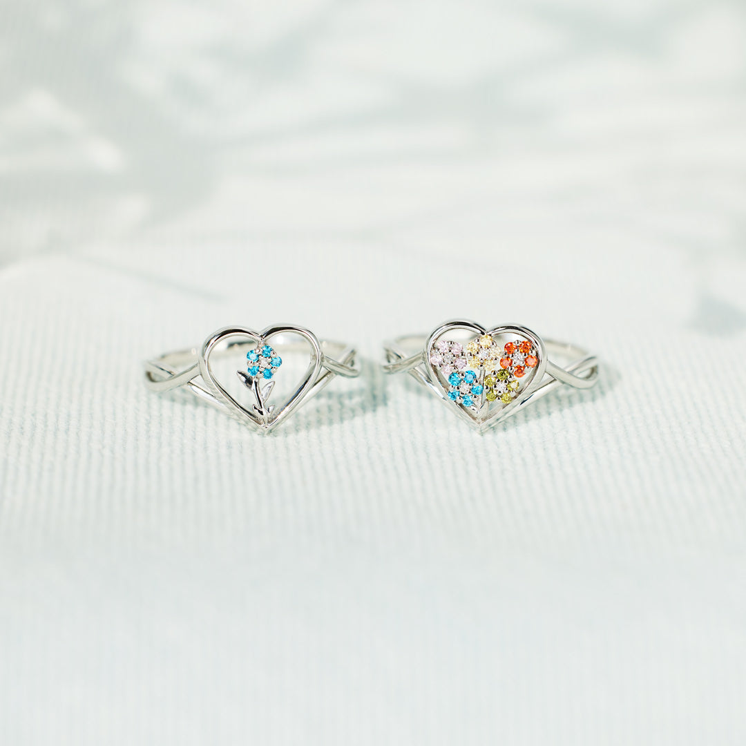 1-5 Birthstones Flower Heart Ring