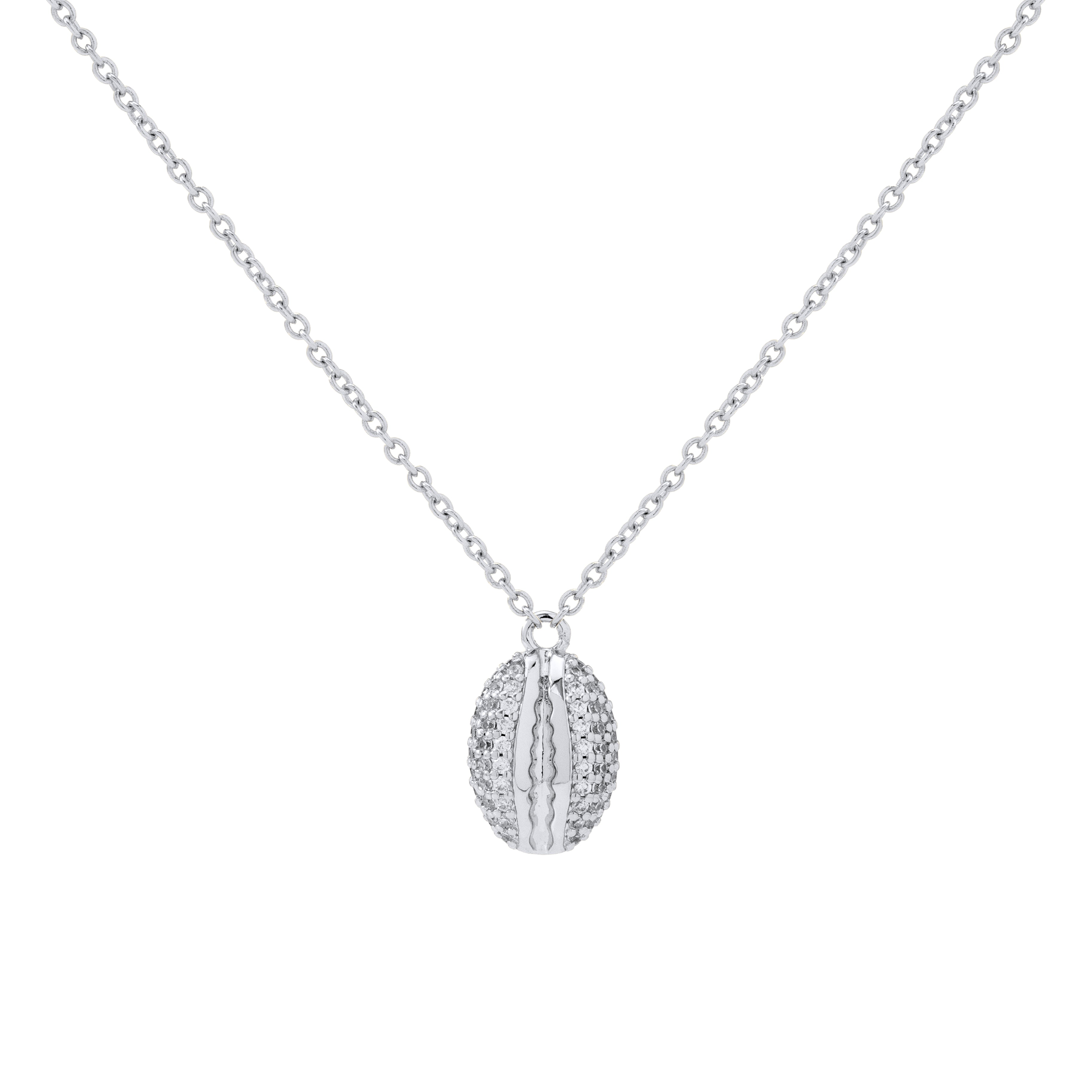 Mystic Silver Coffee Bean Necklace with Paved Stones