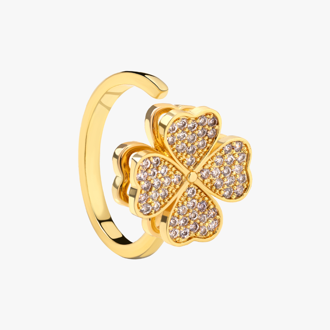 Clover Zircon Rotatable Fidget Rings