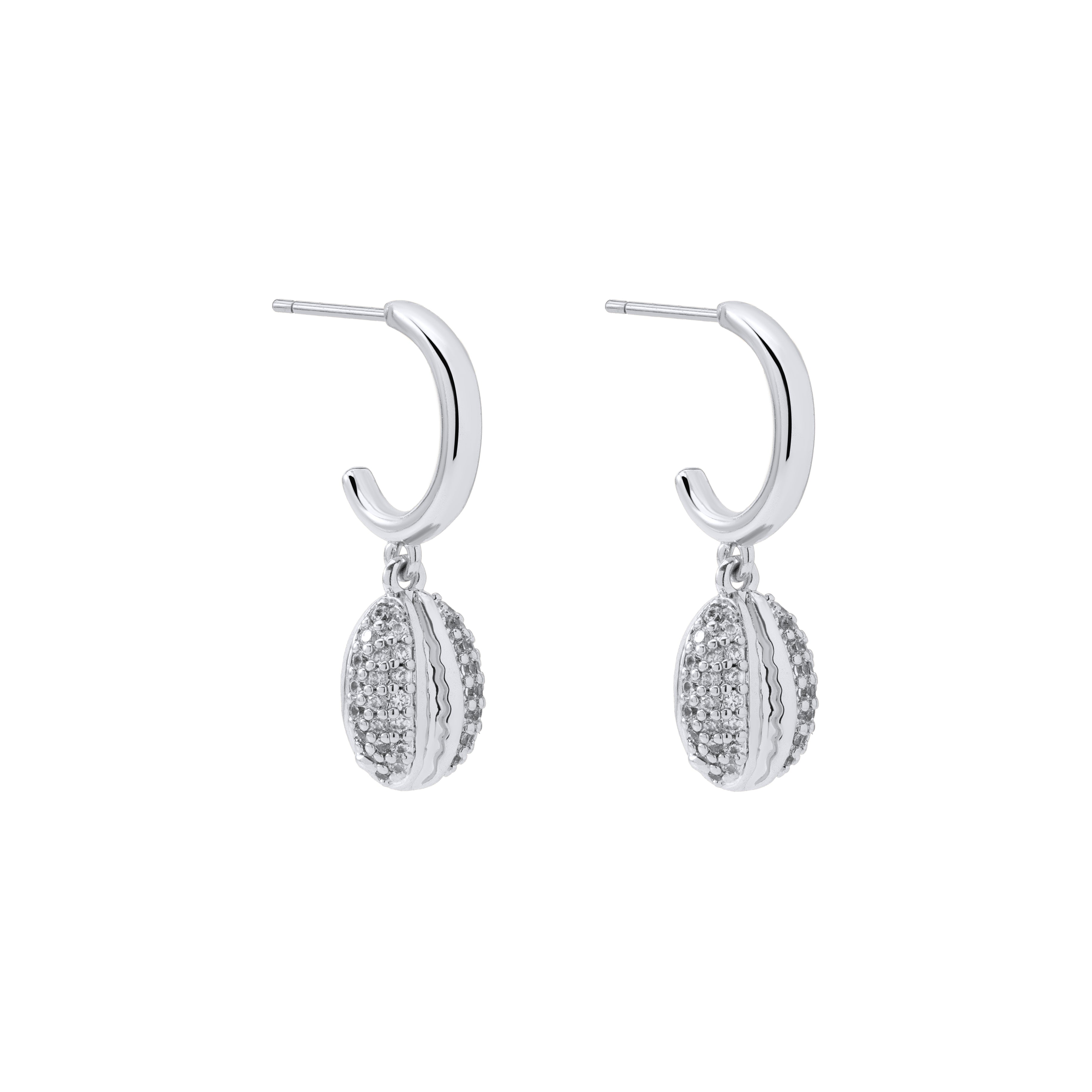Lustrous Silver Coffee Bean Hoop Earrings with Pavé Stones