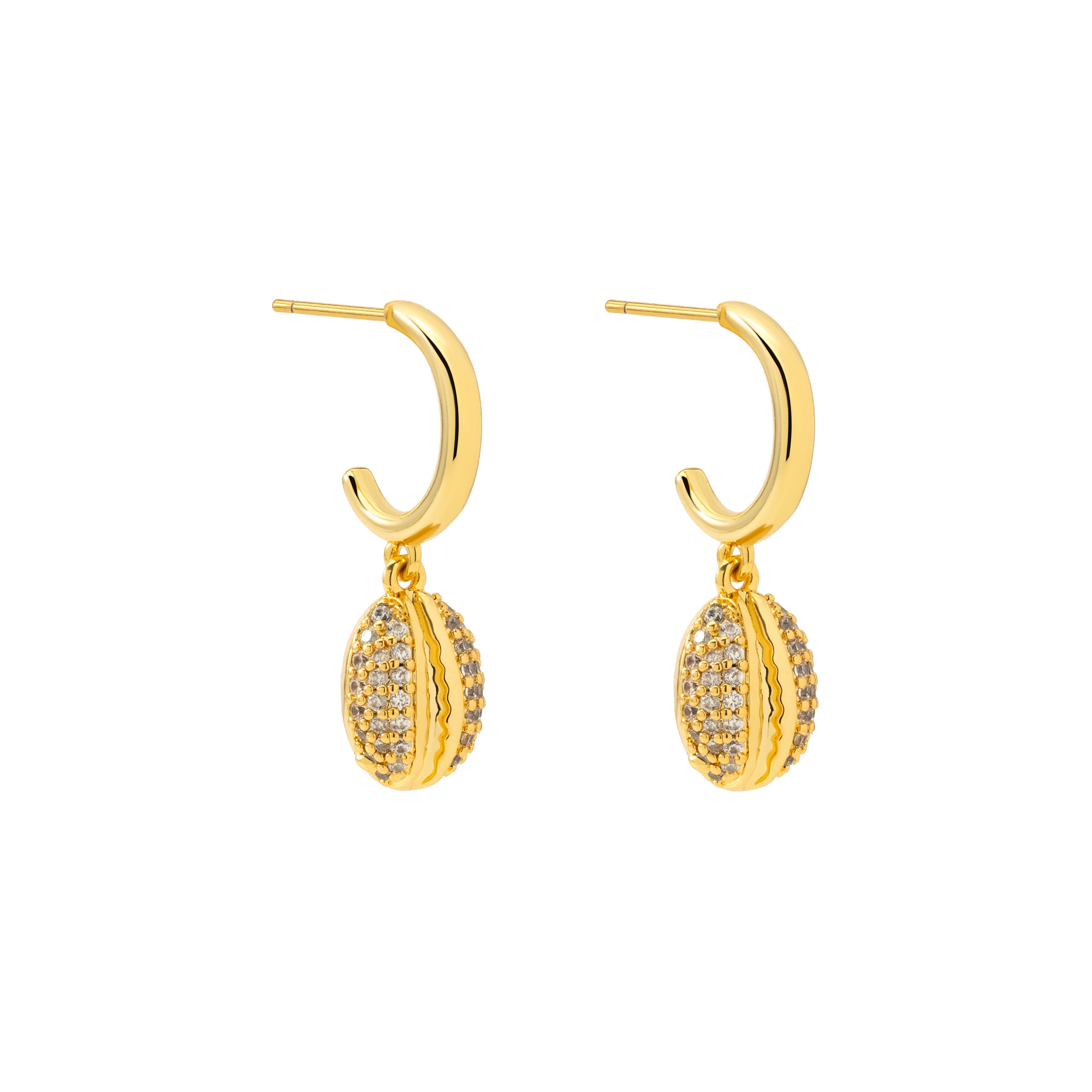 Dazzle Gold Coffee Bean Hoop Earrings with Pavé Stones