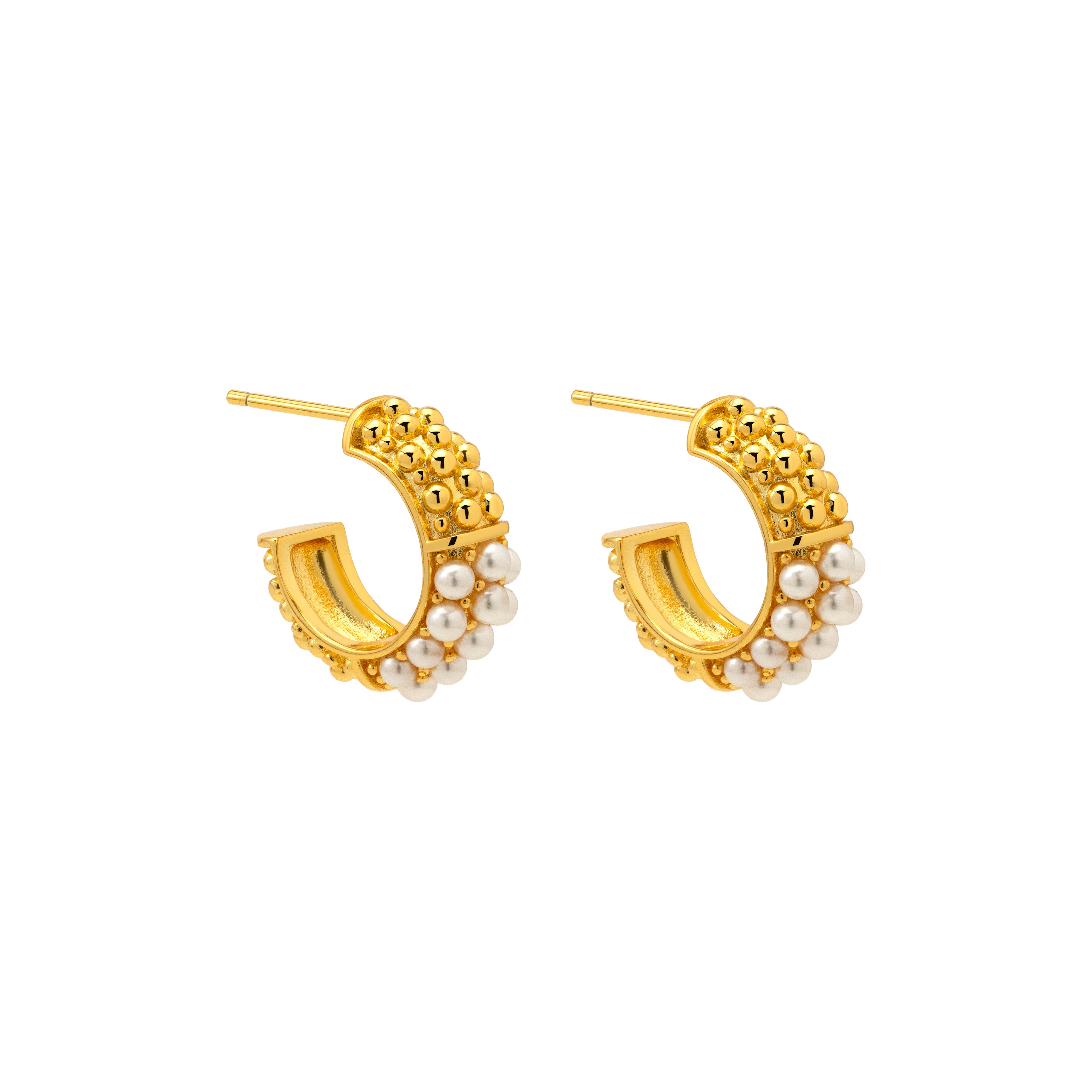 Luxe Gold & Freshwater Pearl Paved Huggie Earrings