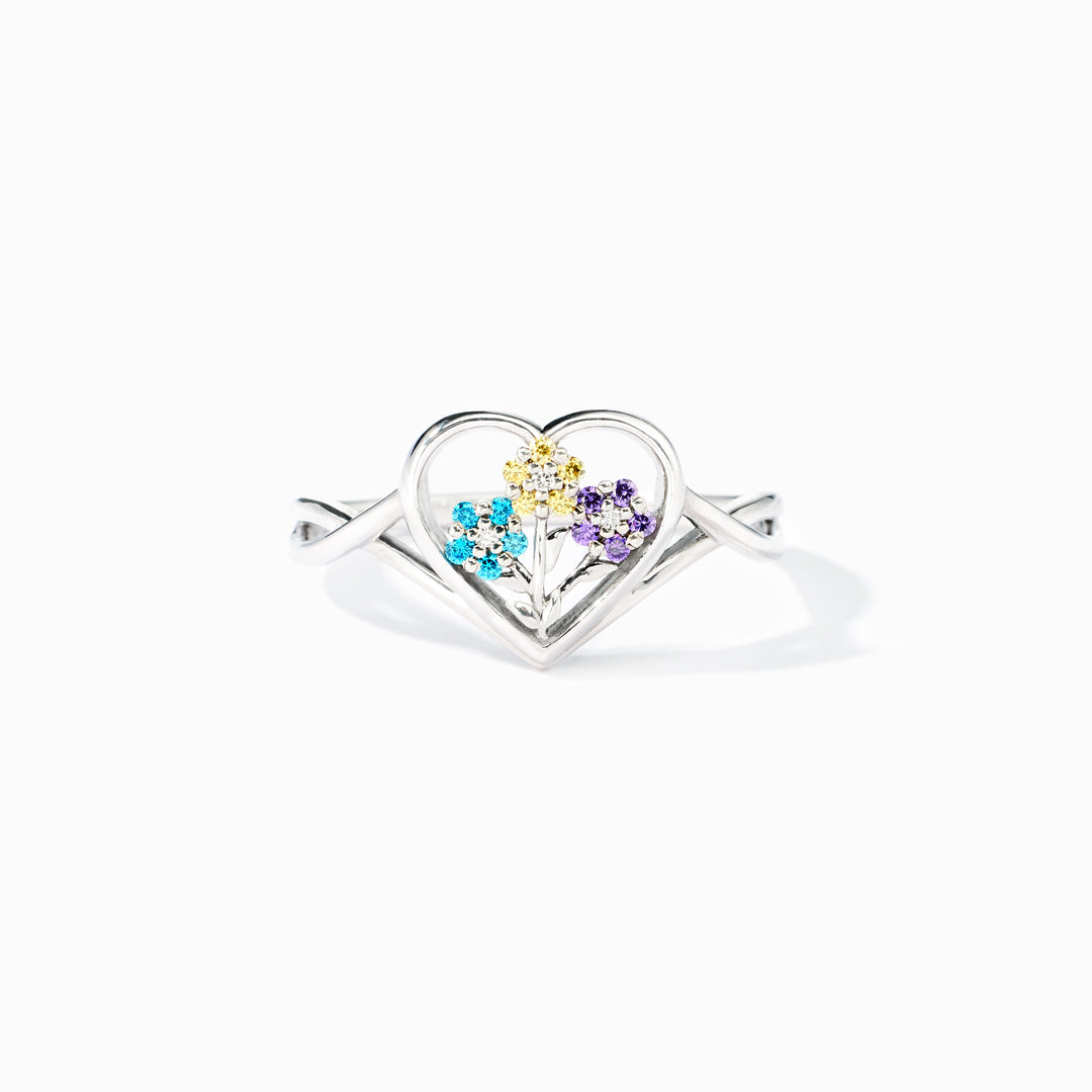1-5 Birthstones Flower Heart Ring