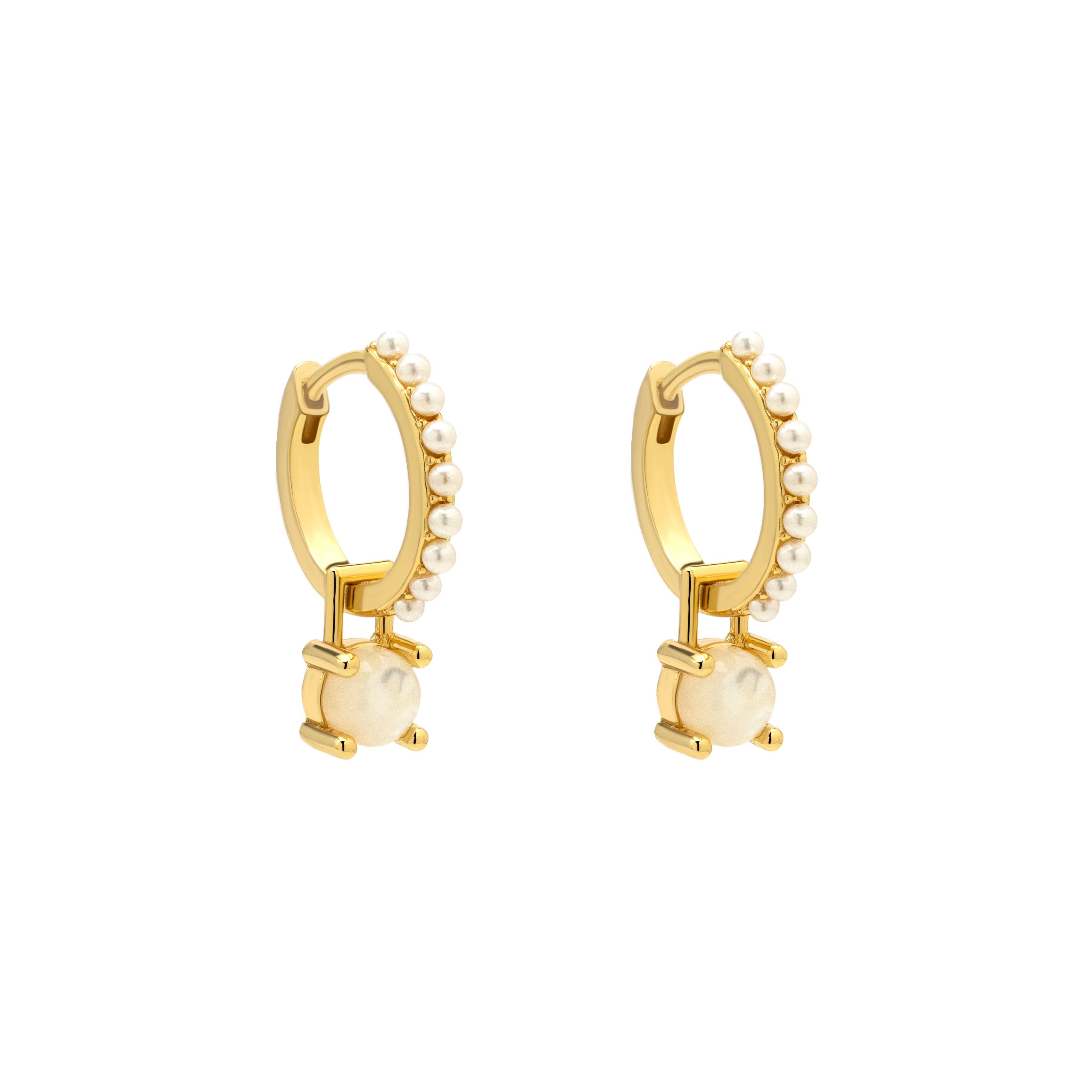 Elysian Gold & Freshwater Pearl Round Drop Huggies Earrings