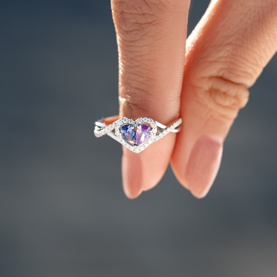 Mother And Daughter Dual Teardrop Birthstone Heart Ring
