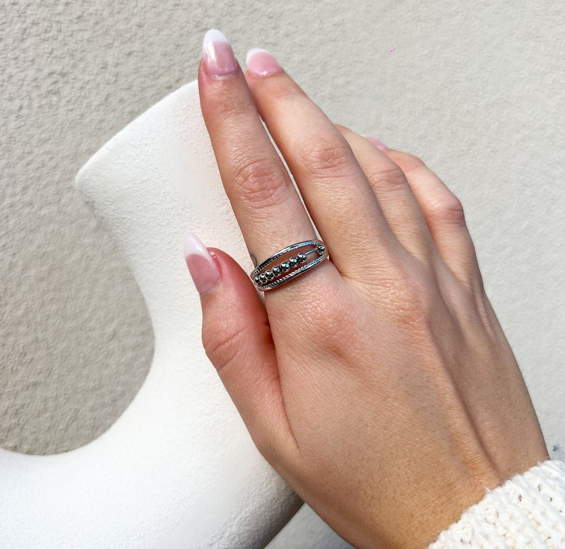 Pendulum Sliding Worry Ring925 Sterling Silver Sun Spinner Worry Ring Wellness jewellery sliding rotating spinning meditation gold silver 925 beads abacus 